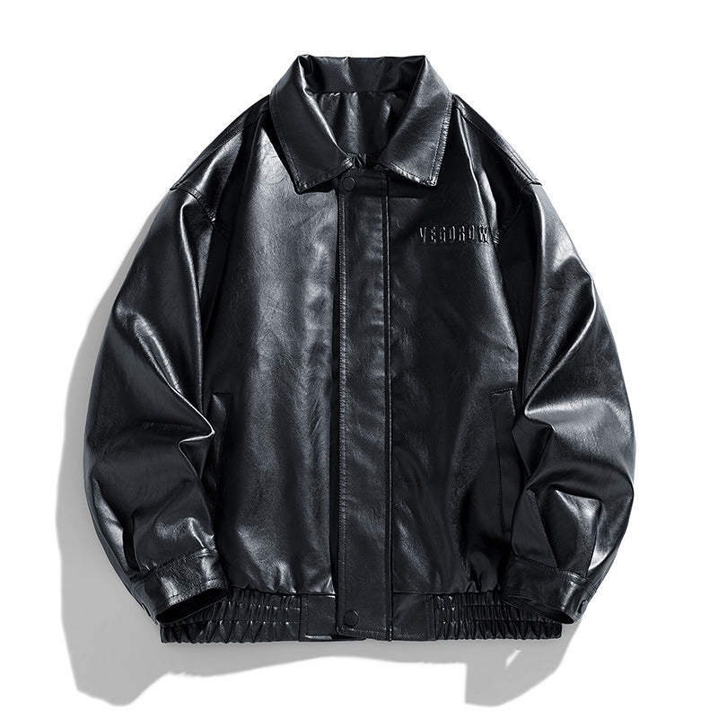 Loose Lapel American Trendy Brand Retro Motorcycle PU Leather Jacket