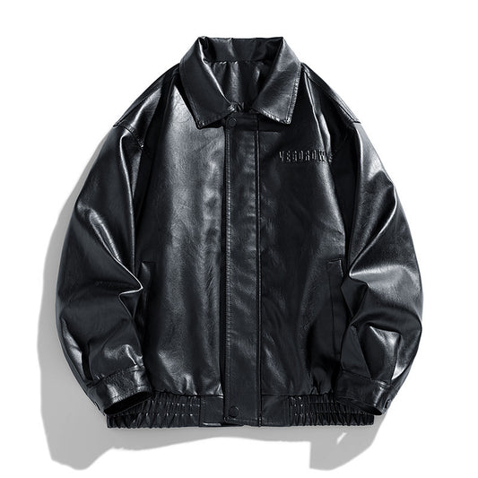 Loose Lapel American Trendy Brand Retro Motorcycle PU Leather Jacket