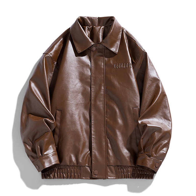 Loose Lapel American Trendy Brand Retro Motorcycle PU Leather Jacket